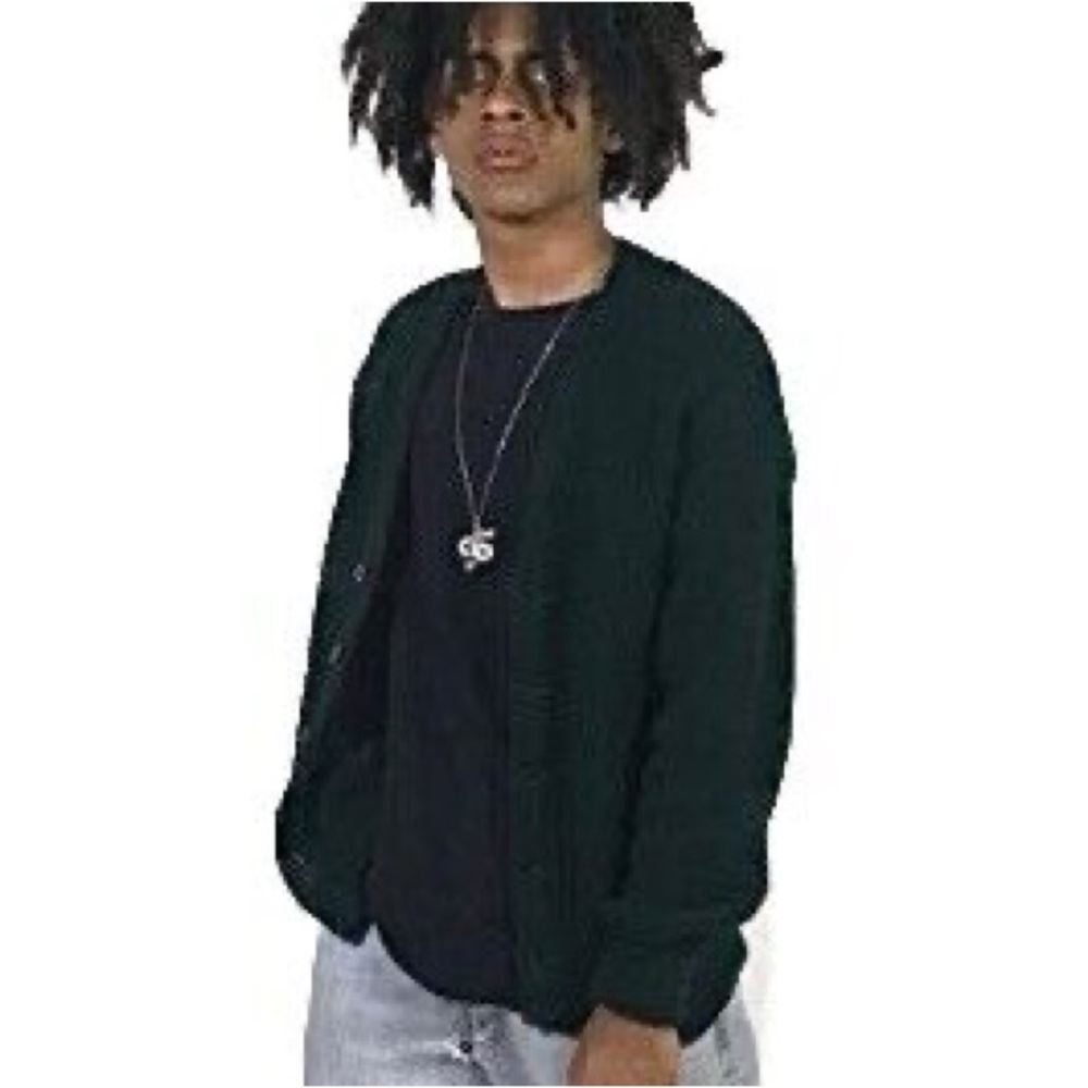 Vintage Lord Jeff Green Ribbed Acrylic V-Neck Sweater Cardigan Mens Size Medium